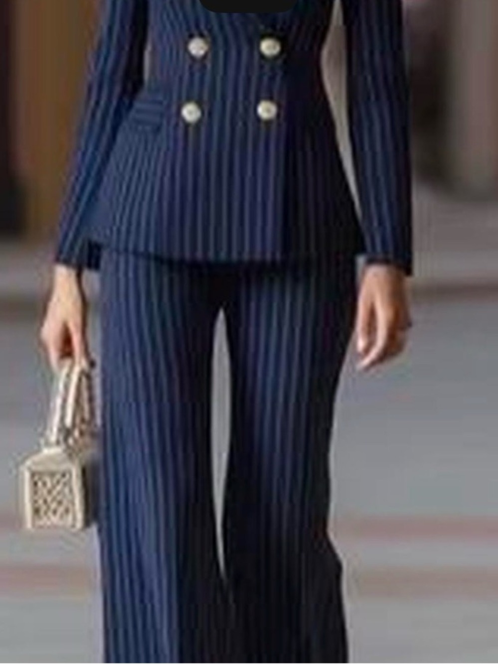 Navy Pinstripe Wide-Leg Tailored Pants